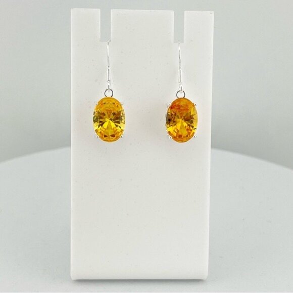 Yellow Citrine Oval Pendant Necklace Earrings Set 925 Sterling Silver Plated - Picture 7 of 12